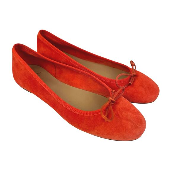 Ann Mashburn Orange Suede Round Toe Bow Slip on Ballet Flats - Picture 1 of 11